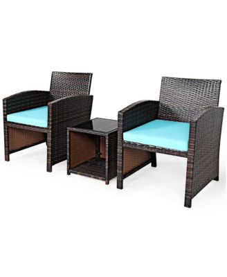 3PCS Patio Rattan Wicker Furniture Cushion Sofa Coffee Table
