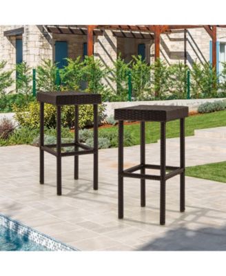 2 Piece Wicker Bar Stool Chairs for Patio Deck or Garden Seating