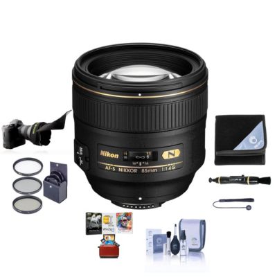 Nikon 85mm f/1.4G IF AF-S NIKKOR Lens - Bundle    with 77mm Filter Kit, Flex Lens Shade - Lens Wrap (15x15) - Cleaning Kit - LensPen Lens