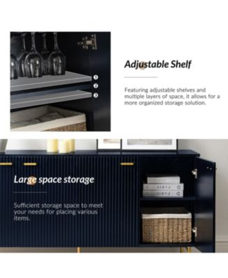 Contemporary 4-Door Sideboard with Adjustable Shelves and Legs, 63" Wide
