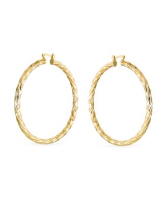 Set of 2 Rope Cable Hoop Earrings in Gold Plated Brass - 2 Inch & 2.25 Inch