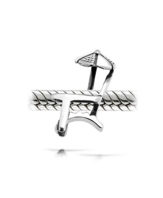 Set of 2 Tropical Umbrella Drink Glass Dangle Charm Bead Enamel Oxidized Silver