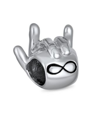 Set of 2 Support Friends and BFF Hand Sign Infinity I Love You Charm Bead Silver