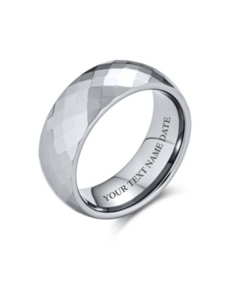 Multi Faceted Prism Cut Titanium Band Rings Silver Tone Comfort Fit 8MM