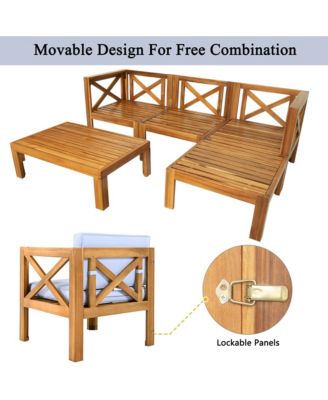 Outdoor Wood 5-Piece Sectional Sofa Seating Group Set with Cushions
