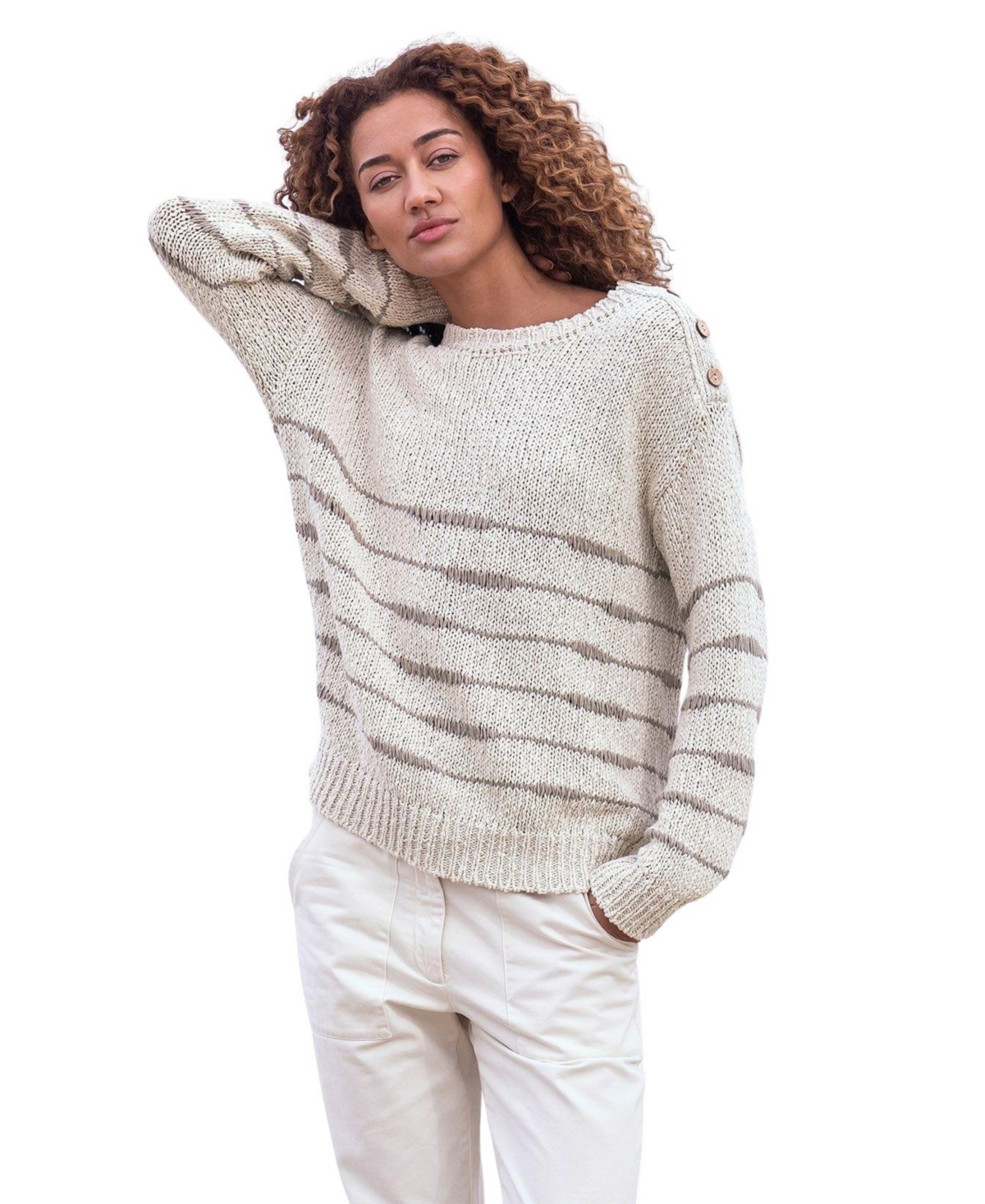 Women's Drop Stitch Breton Sweater - Oatmeal taupe