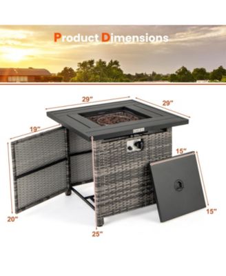 Propane Rattan Firepit Table with Lava Rocks and Protective Cover