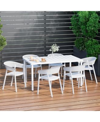 7-Piece Outdoor Metal Rectangle Patio Dining Table Set With Stackable Patio Dining Chairs