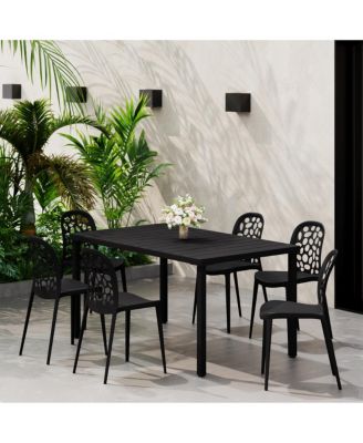 7-Piece Outdoor Metal Rectangle Patio Dining Table Set With Stackable Patio Dining Side Chairs