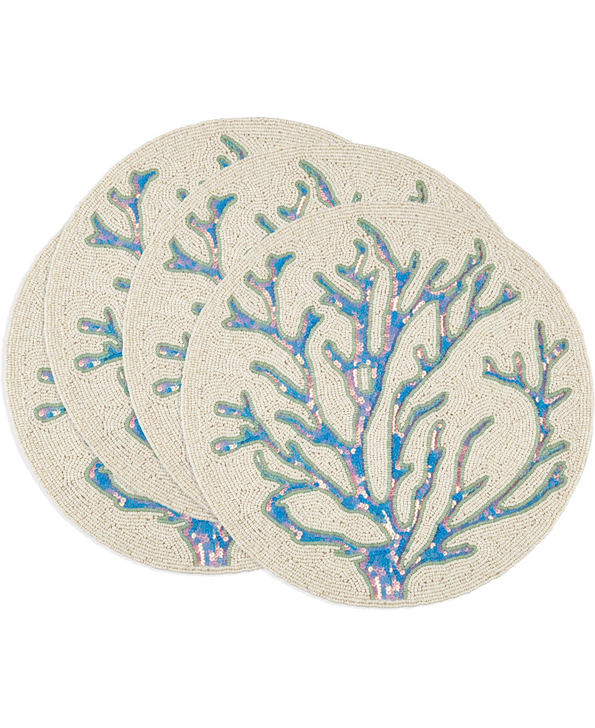 Saro Lifestyle Coastal Coral Beaded Placemats, 15" Round In Aqua
