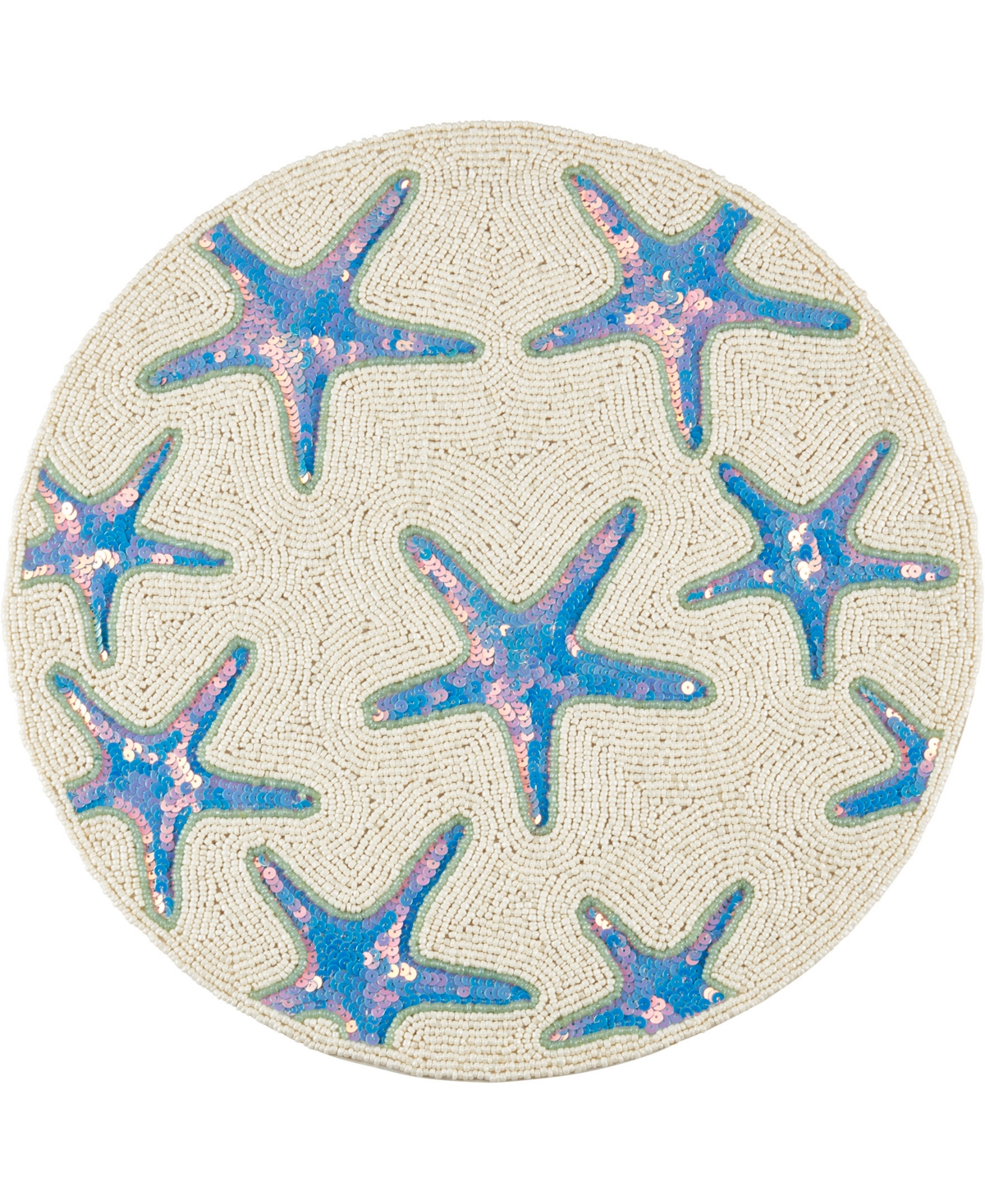 Saro Lifestyle Ocean Glow Starfish Beaded Placemats, 15" Round In Aqua