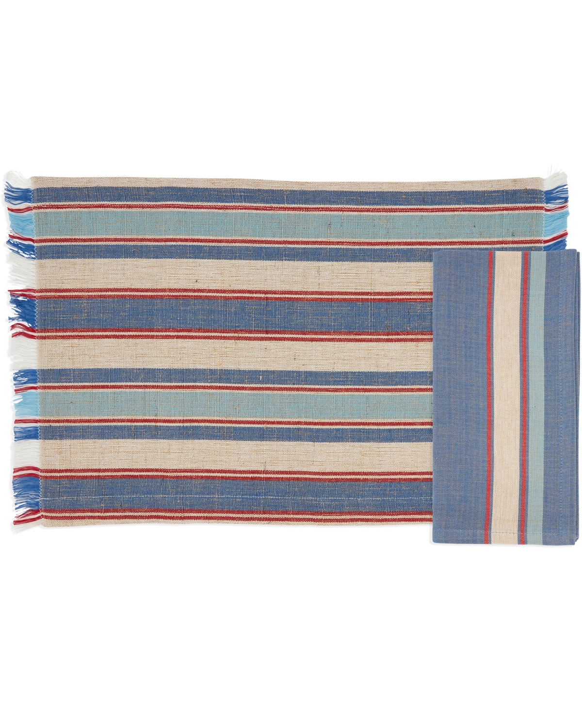 Saro Lifestyle Everyday Plaid Placemats And Napkins, Set Of 8 In Red,white,blue