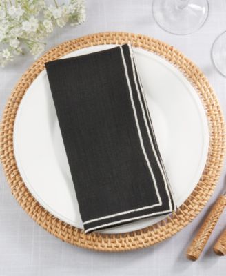 Double Line Embroidered Linen Napkins, 20" x 20"
