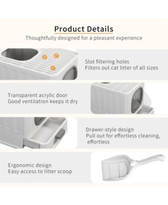 Drawer Cat Litter Box With Anti-Splash Front Entry & Scoop