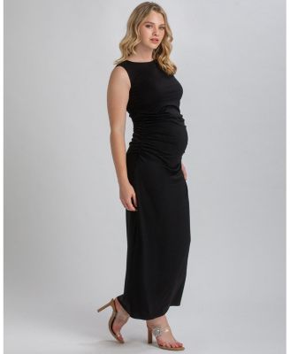 Maternity Sleeveless Side-Ruched Blossom Maxi Split Dress