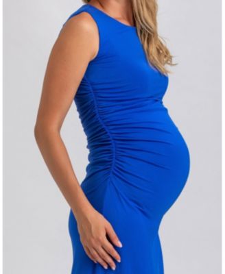 Maternity Sleeveless Side-Ruched Blossom Maxi Split Dress