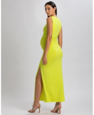 Maternity Sleeveless Side-Ruched Blossom Maxi Split Dress