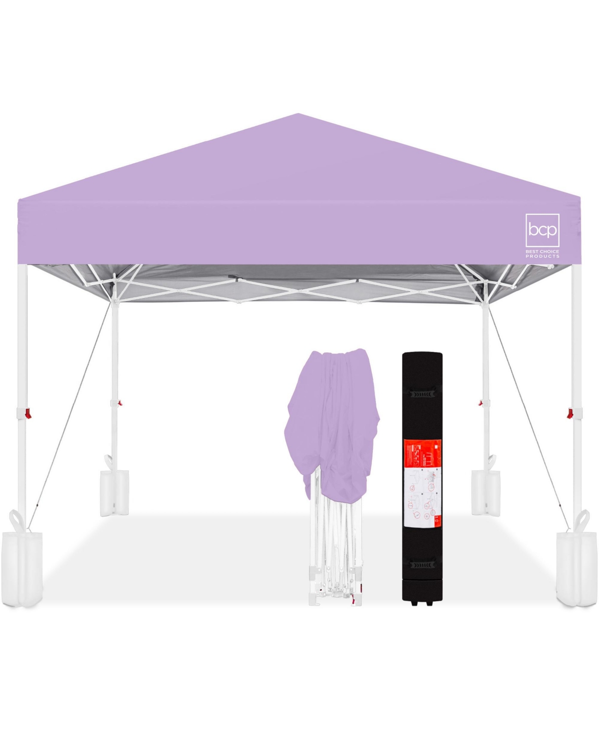 10x10ft Easy Setup Pop Up Canopy w/ 1-Button Setup, Wheeled Case, 4 Weight Bags - Lilac/white