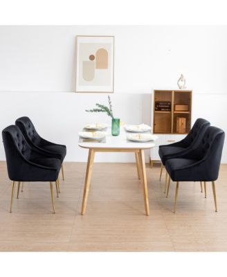 Modern Velvet Upholstered Dining Chairs Set of 2, Mid Century Side Chairs with 5.12” Cushions and Back Pull Rod for Kitchen, Living Room