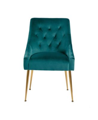 Modern Velvet Upholstered Dining Chairs Set of 2, Mid Century Side Chairs with 5.12” Cushions and Back Pull Rod for Kitchen, Living Room