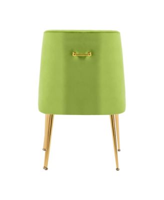 Modern Velvet Upholstered Dining Chairs Set of 2, Mid Century Side Chairs with 5.12” Cushions and Back Pull Rod for Kitchen, Living Room