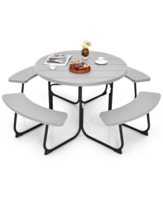 8-Person Outdoor Picnic Table and Bench Set with Umbrella Hole