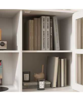 TV stand with top cabinets, entertainment center with tempered glass doors, wooden media console