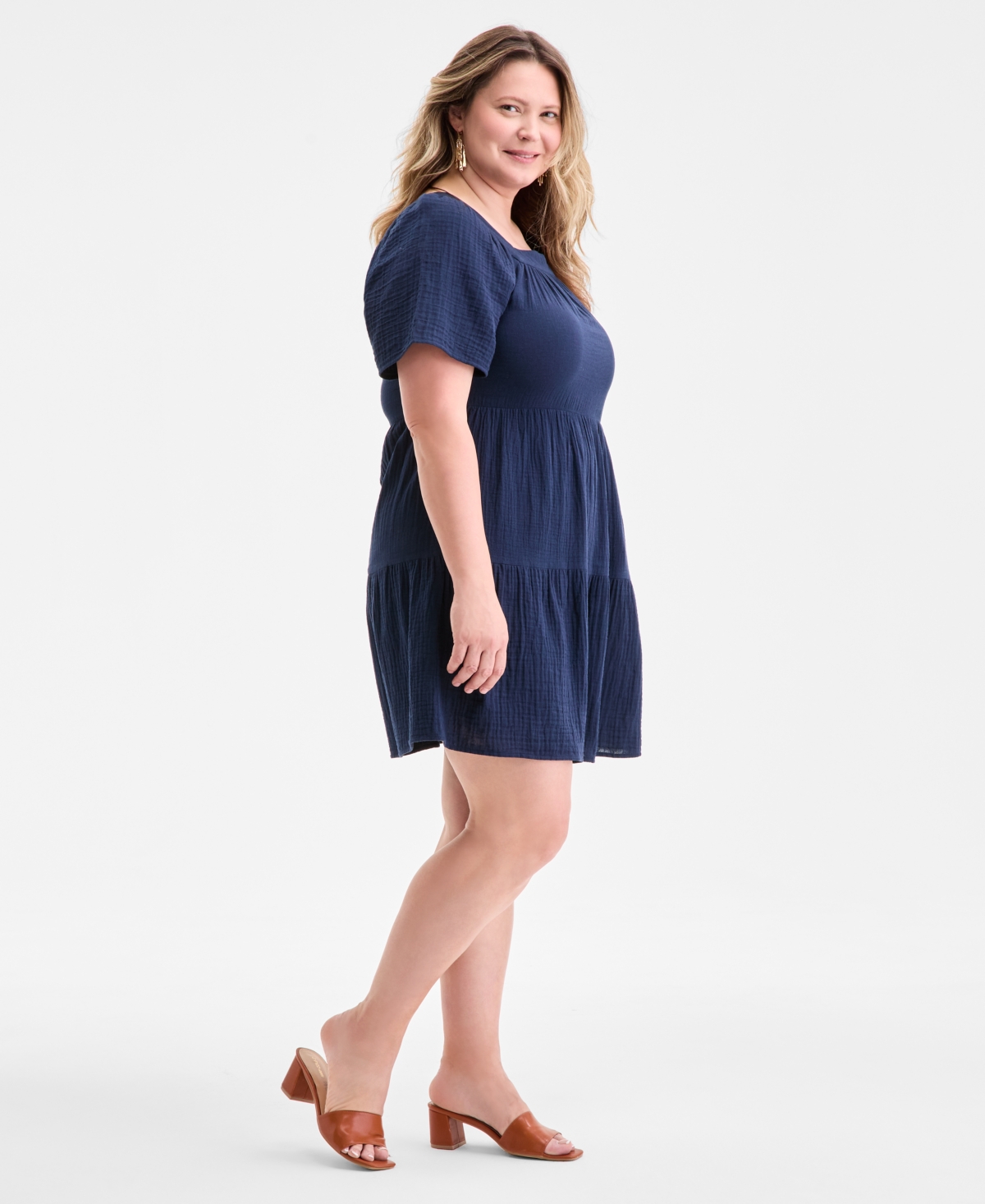 Style & Co Plus Size Square-neck Tiered Dress, Exclusively At Macy's In Blue