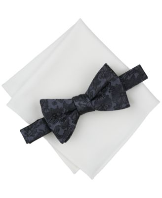 Bar III - Men's Floral Bow Tie & Solid Pocket Square Set