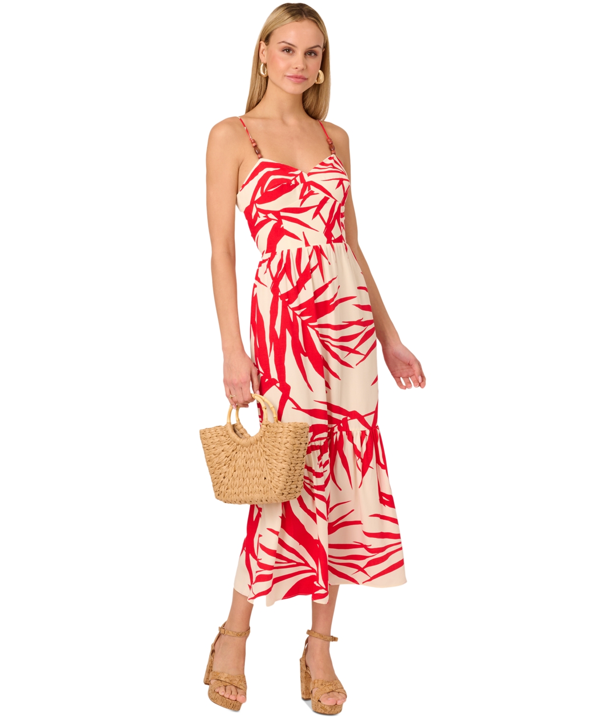 by Adrianna Papell Printed Sleeveless Midi Dress - Red/ivory