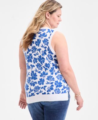 Plus Size Floral  Sleeveless Sweater, Exclusively at Macy's  