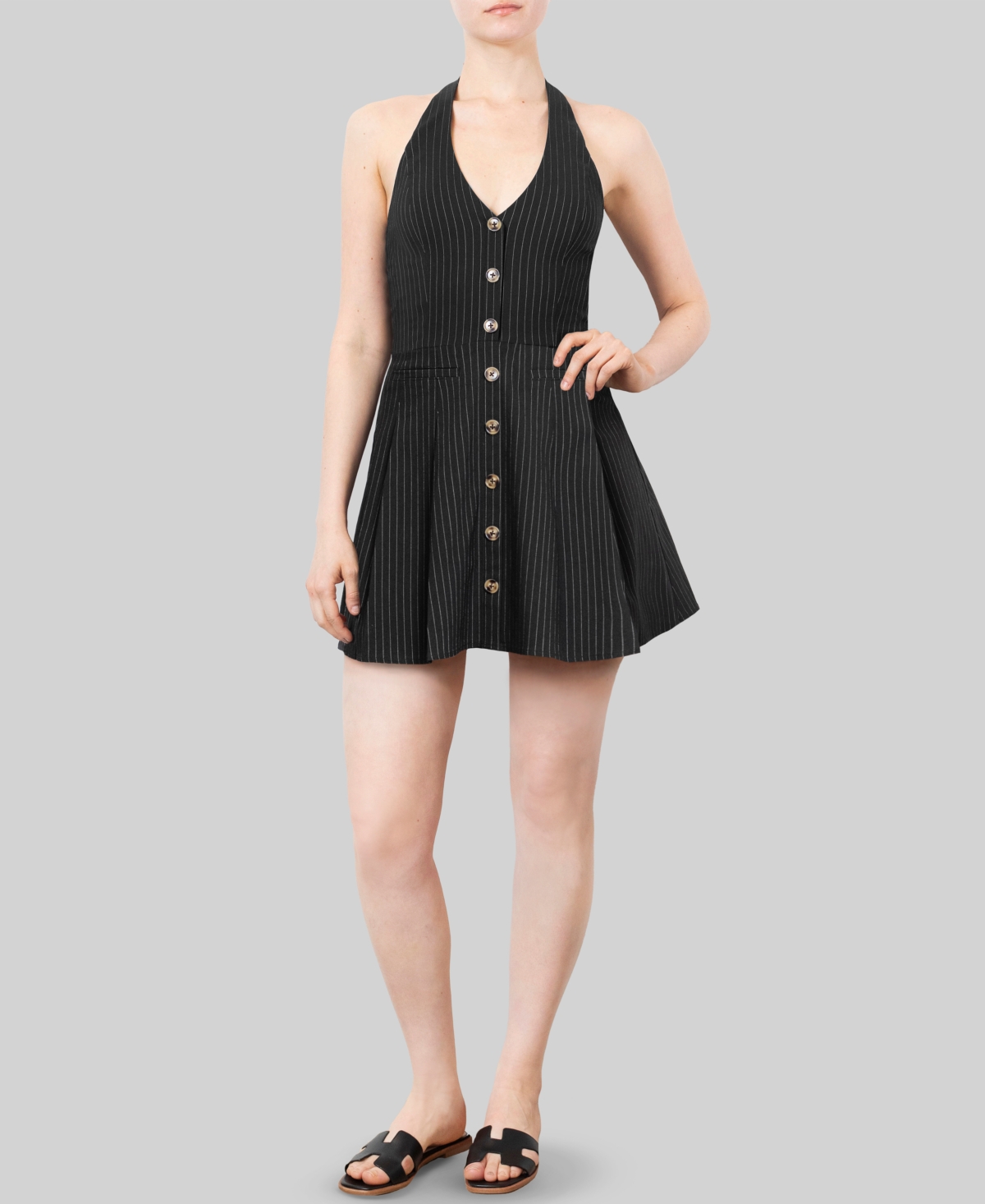 Crave Fame Juniors' Halter-Neck Button-Front Mini Dress - White