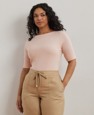 Plus Size Cotton-Blend Boatneck Top