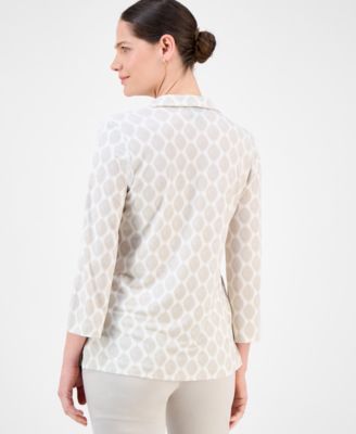 Women's Printed Collared 3/4-Sleeve Top, Exclusively at Macy's