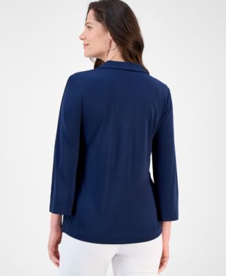 Women's Collared 3/4-Sleeve Knit Top, Exclusively at Macy's