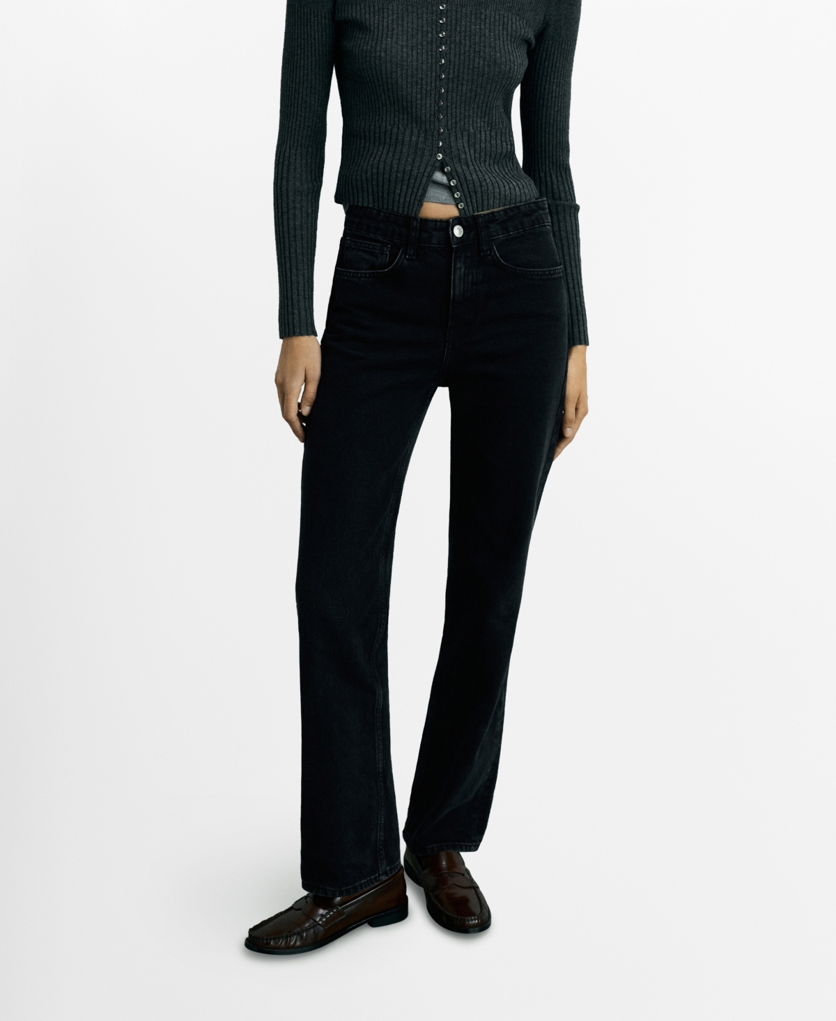 Women's Matilda Medium-Rise Straight-Fit Jeans - Black denim