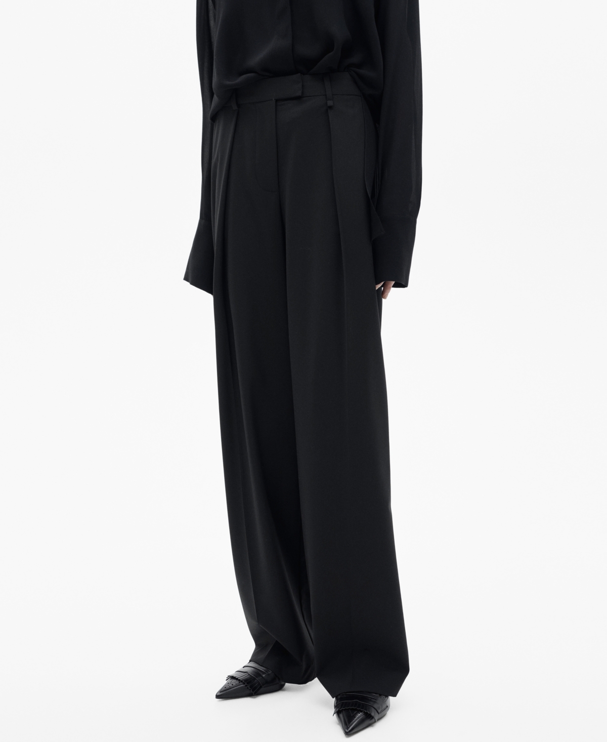 Shop Mango Women's Straight-fit Pleated Pants In Charcoal