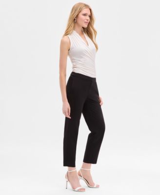 Women's Luxe Twill Fly-Front Side-Tab Straight Pants