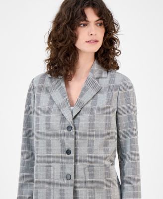 Women's Plaid Triple-Button Notched-Collar Blazer