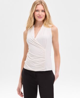 Anne Klein - Women's Shirred Surplice-Neck Sleeveless Top