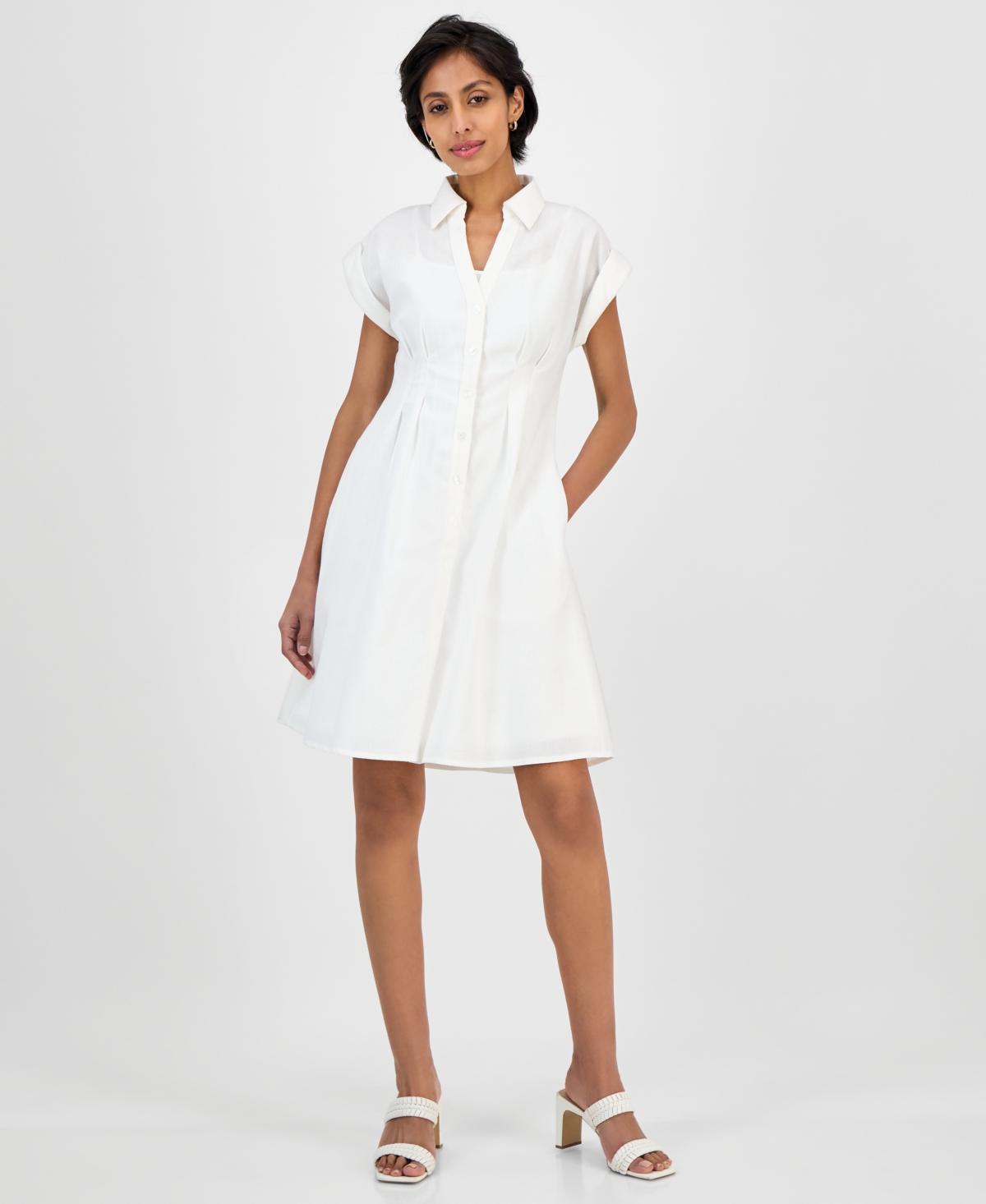 Women's Pintuck-Waist Shirtdress - White