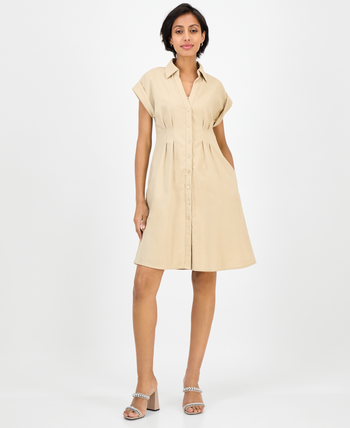 Women's Pintuck-Waist Shirtdress - White