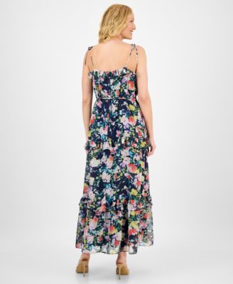 Women's Printed Tie-Strap Tiered Maxi Dress