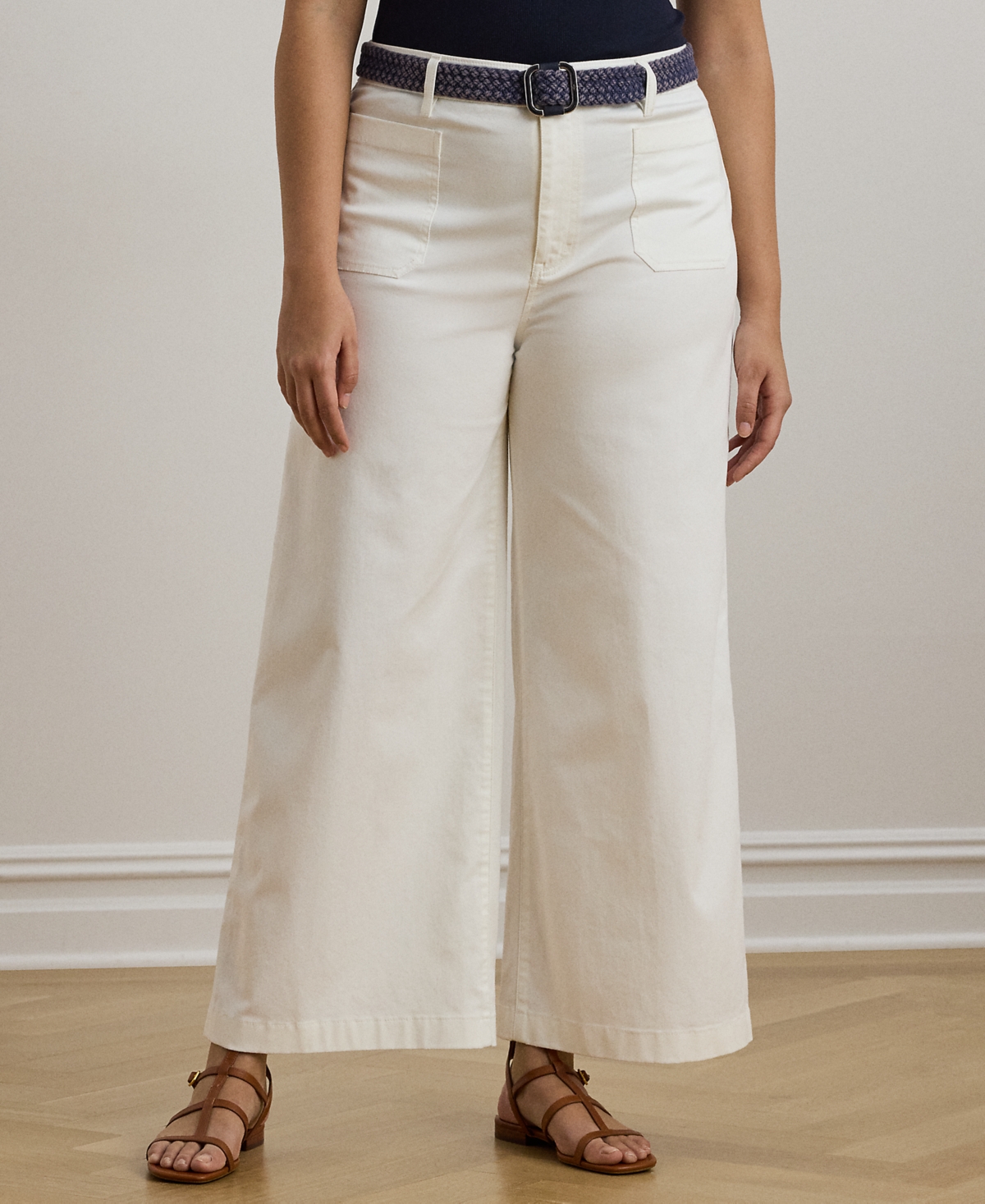 Ralph Lauren Plus Size Stretch Chino Wide-leg Cropped Pants In White