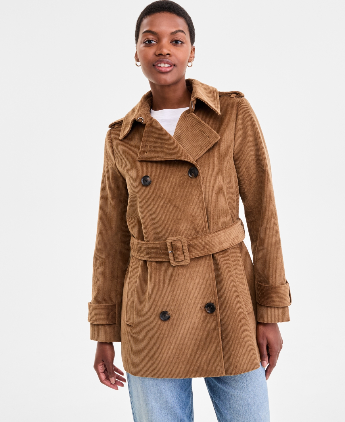 Bcbgmaxazria Women's Belted Corduroy Trench Coat In Brown
