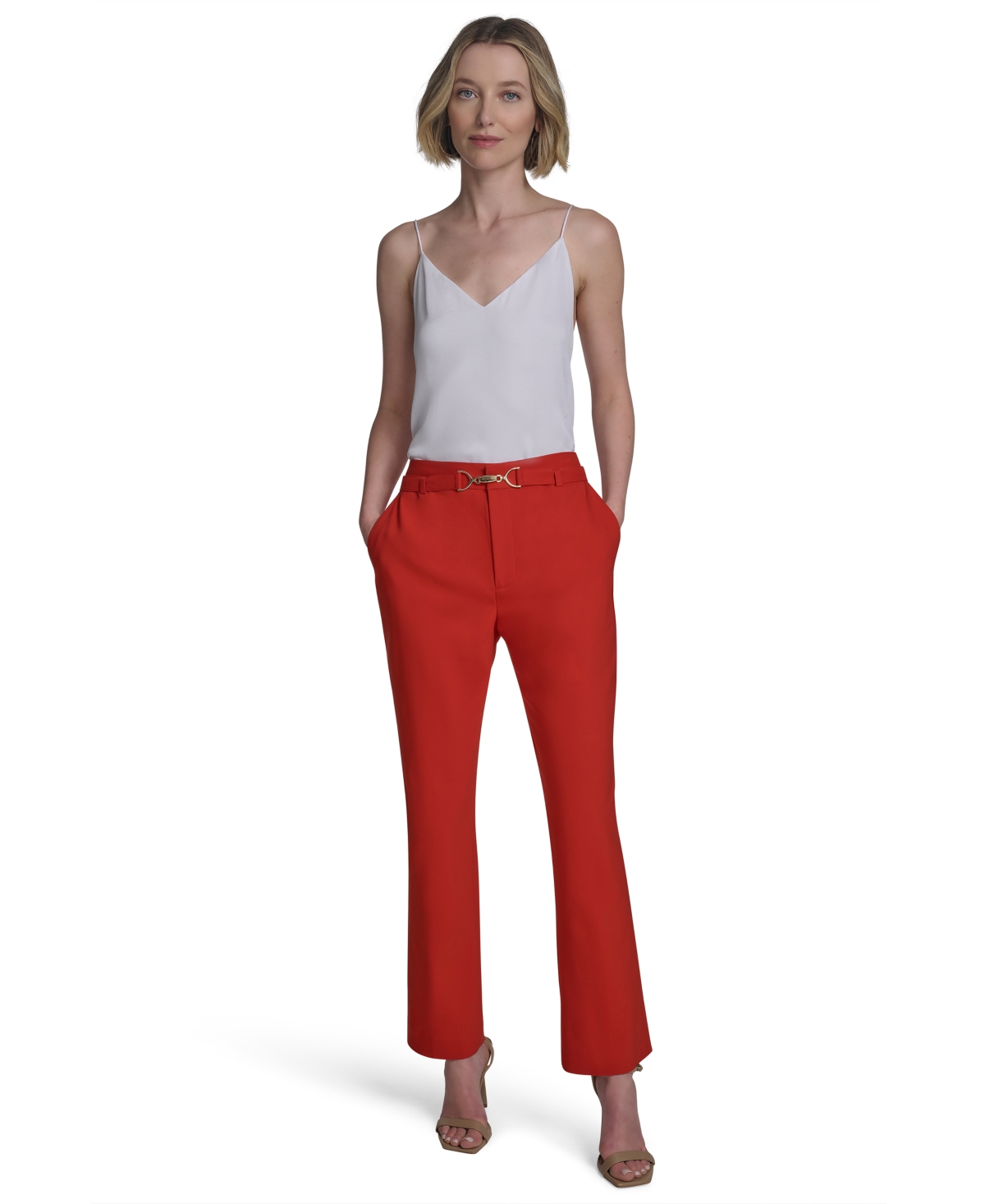 Halston Women's Low-rise Straight-leg Hardware Pants