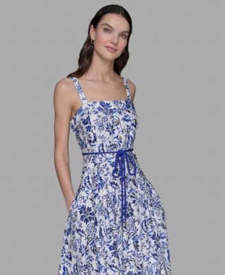 Women's Floral-Print Square-Neck Midi Dress