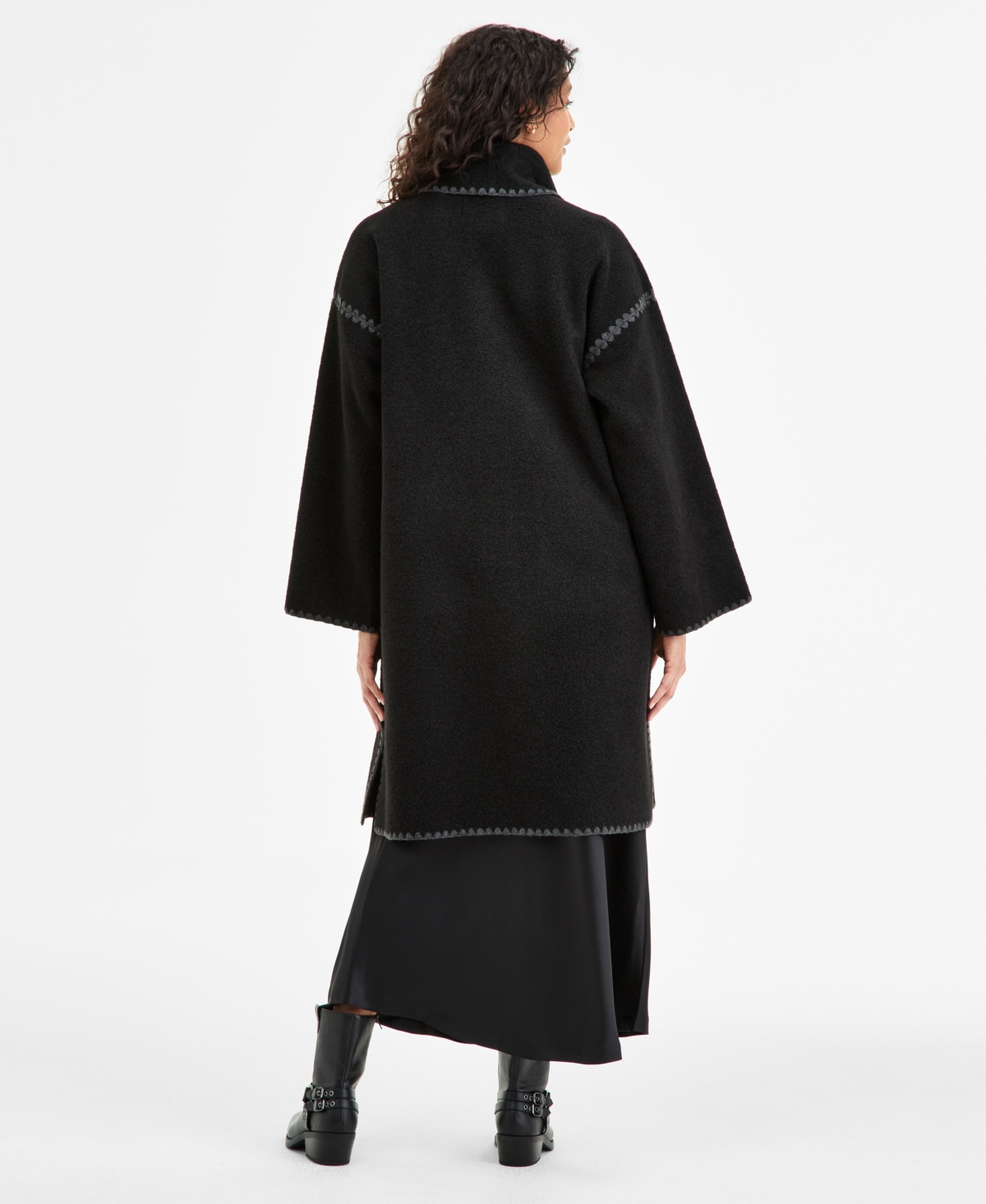 Bcbgmaxazria Women's Button-front Edge-stitch Scarf Coat In Black