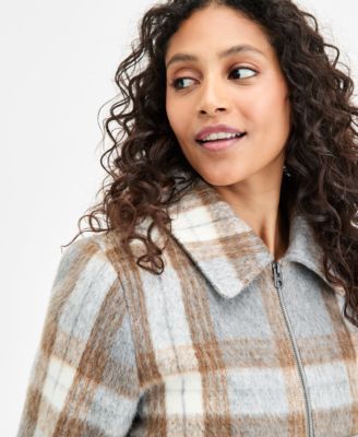 Women's Plaid Collared Zip-Front Coat