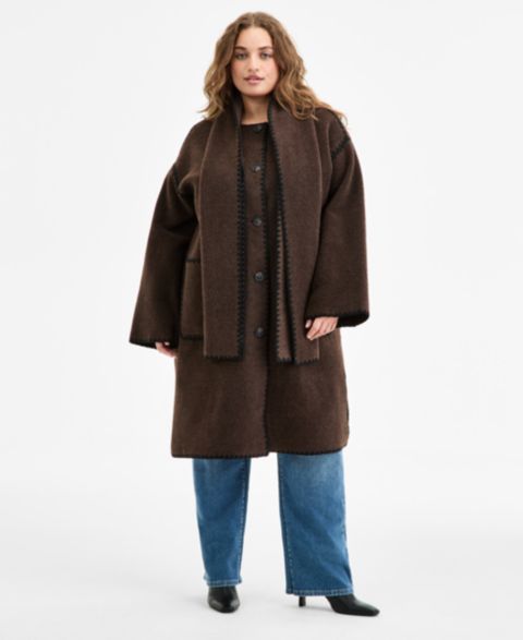 Женские куртки BCBGMAXAZRIA Plus Size Button-Front Edge-Stitch Scarf Coat
